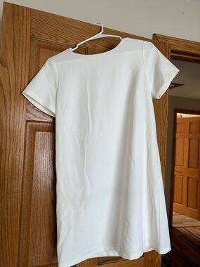 Lulu's Cream Short-Sleeve A-Line Midi Dress